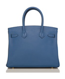 Hermes Bleu Agate Clemence Birkin 30cm Gold Hardware