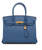 Hermes Bleu Agate Clemence Birkin 30cm Gold Hardware