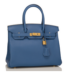 Hermes Bleu Agate Clemence Birkin 30cm Gold Hardware
