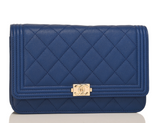Chanel Dark Blue Quilted Caviar Boy Wallet On Chain (WOC)