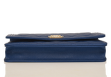Chanel Dark Blue Quilted Caviar Boy Wallet On Chain (WOC)