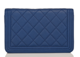 Chanel Dark Blue Quilted Caviar Boy Wallet On Chain (WOC)