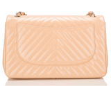 Chanel Beige Patent Chevron Jumbo Classic Double Flap Bag