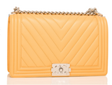Chanel Yellow Chevron Quilted Lambskin New Medium Boy Bag