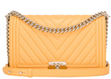 Chanel Yellow Chevron Quilted Lambskin New Medium Boy Bag