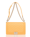 Chanel Yellow Chevron Quilted Lambskin New Medium Boy Bag