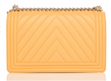 Chanel Yellow Chevron Quilted Lambskin New Medium Boy Bag