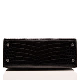Hermes Black Shiny Niloticus Crocodile Kelly Sellier 25cm