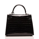 Hermes Black Shiny Niloticus Crocodile Kelly Sellier 25cm