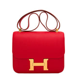 Hermes Rouge Casaque Epsom Constance 24cm Gold Hardware