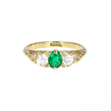 Antique Gallery Set Emerald and Diamond Ring