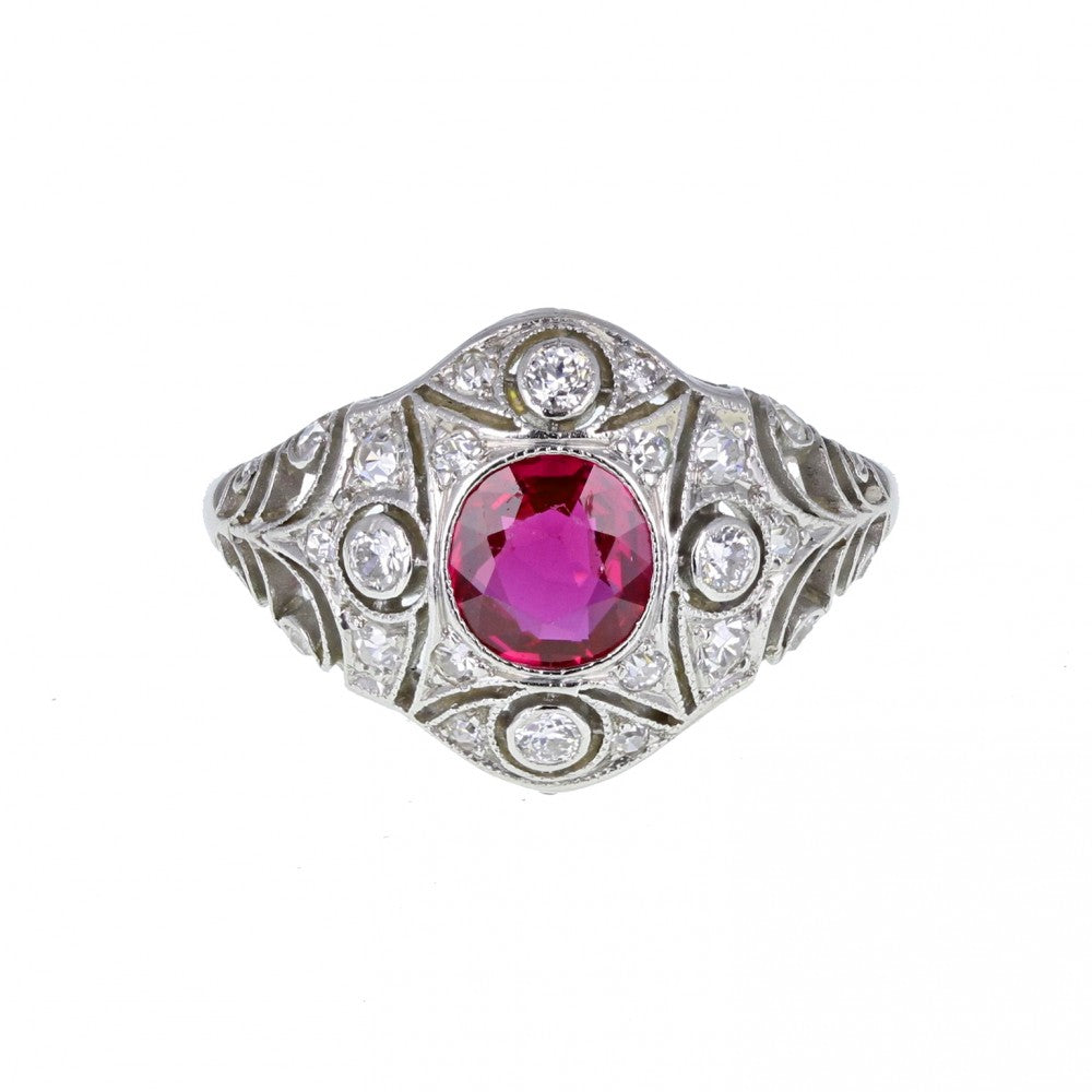 Art Deco Platinum Ruby and Diamond Ring