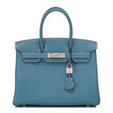 Hermes SO Horseshoe Stamped Bi-Color Blue Jean and Gris Perle Togo Birkin 30cm
