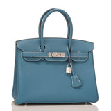 Hermes SO Horseshoe Stamped Bi-Color Blue Jean and Gris Perle Togo Birkin 30cm