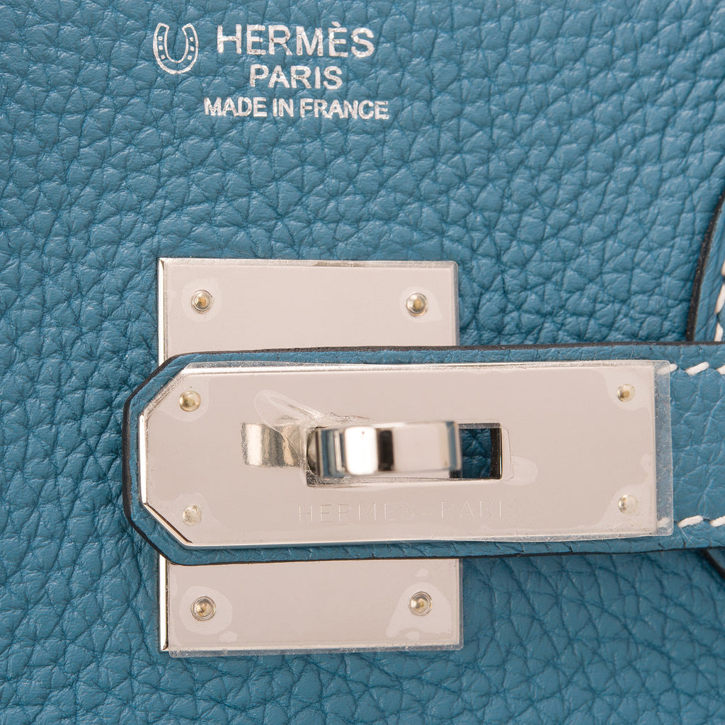 Hermes SO Horseshoe Stamped Bi-Color Blue Jean and Gris Perle Togo Birkin 30cm