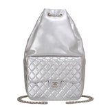 Chanel Silver Metallic Lambskin Large Backpack