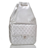 Chanel Silver Metallic Lambskin Large Backpack