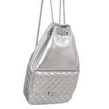 Chanel Silver Metallic Lambskin Large Backpack