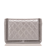 Chanel Silver Quilted Aged Calfskin Chain Around Boy Wallet On Chain (WOC)