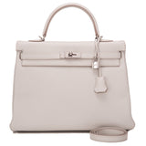 Hermes Gris Perle Clemence Kelly 35cm Palladium Hardware