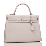 Hermes Gris Perle Clemence Kelly 35cm Palladium Hardware