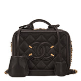 Chanel Black Caviar Mini Filigree Vanity Case