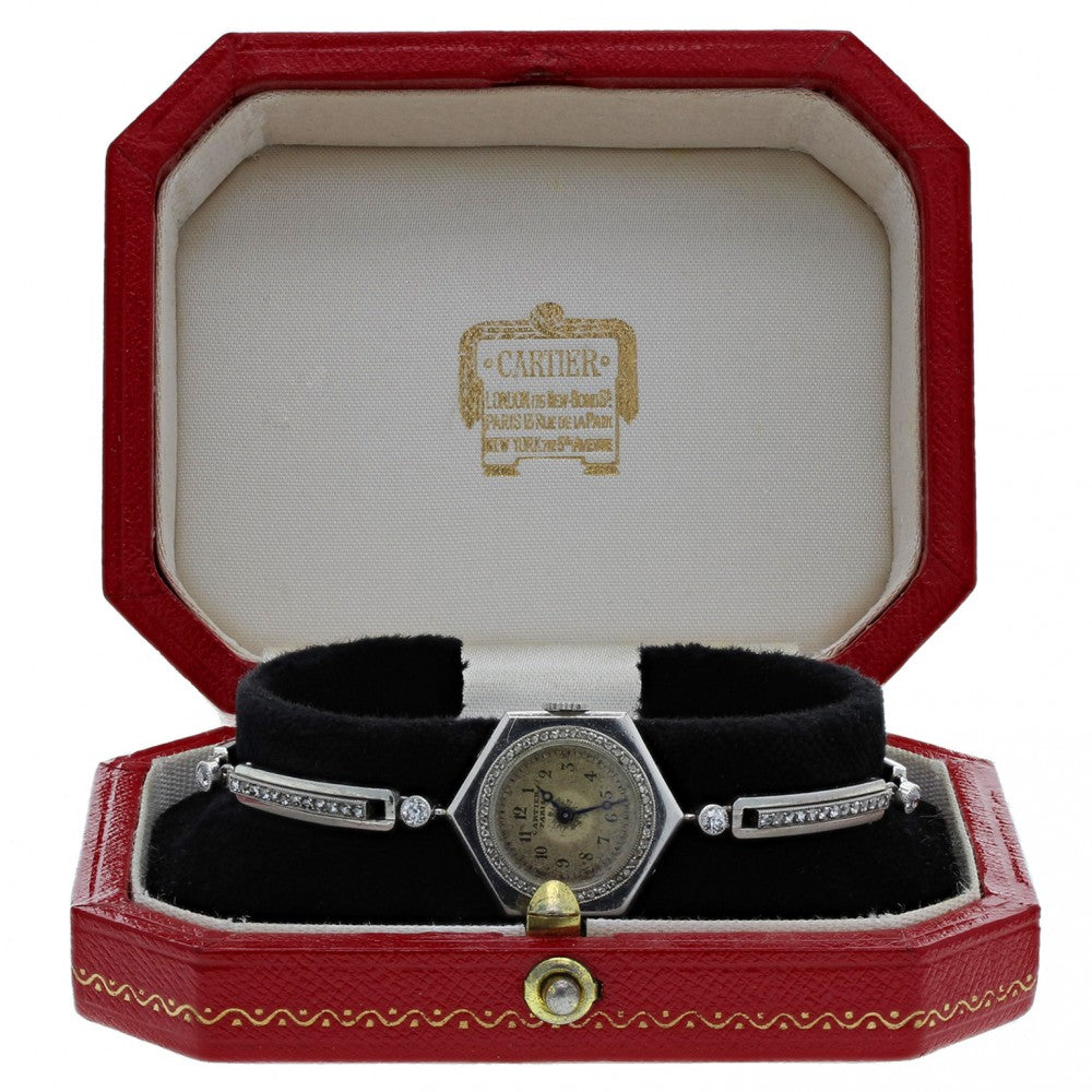 H.M. The Queens Sister Princess Margarets Cartier Art Deco Platinum Wristwatch