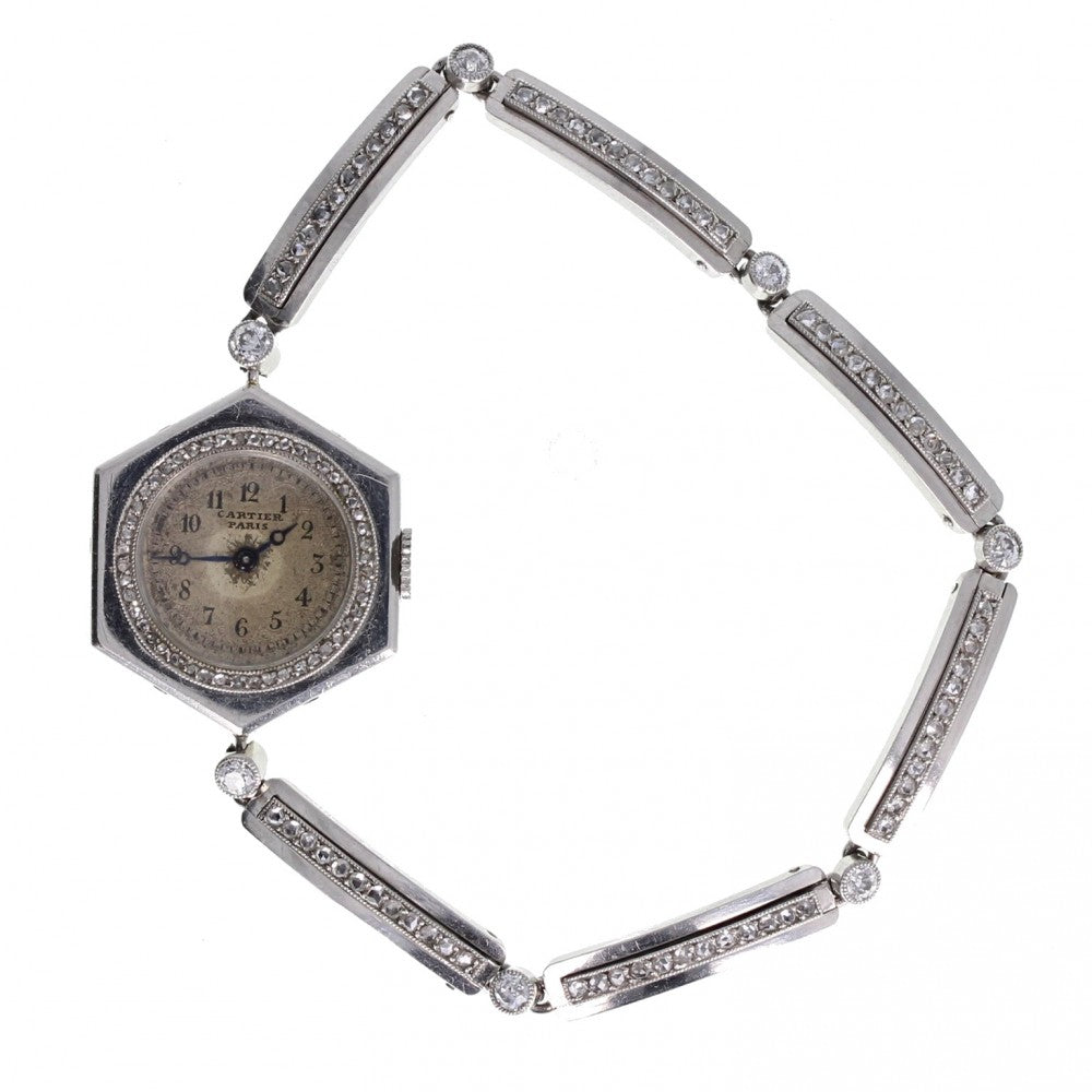 H.M. The Queens Sister Princess Margarets Cartier Art Deco Platinum Wristwatch