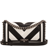 Chanel Paris In Rome Black and White Pleated Calfskin Medium Boy Bag