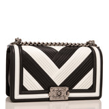 Chanel Paris In Rome Black and White Pleated Calfskin Medium Boy Bag