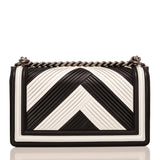 Chanel Paris In Rome Black and White Pleated Calfskin Medium Boy Bag