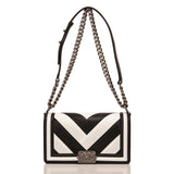 Chanel Paris In Rome Black and White Pleated Calfskin Medium Boy Bag