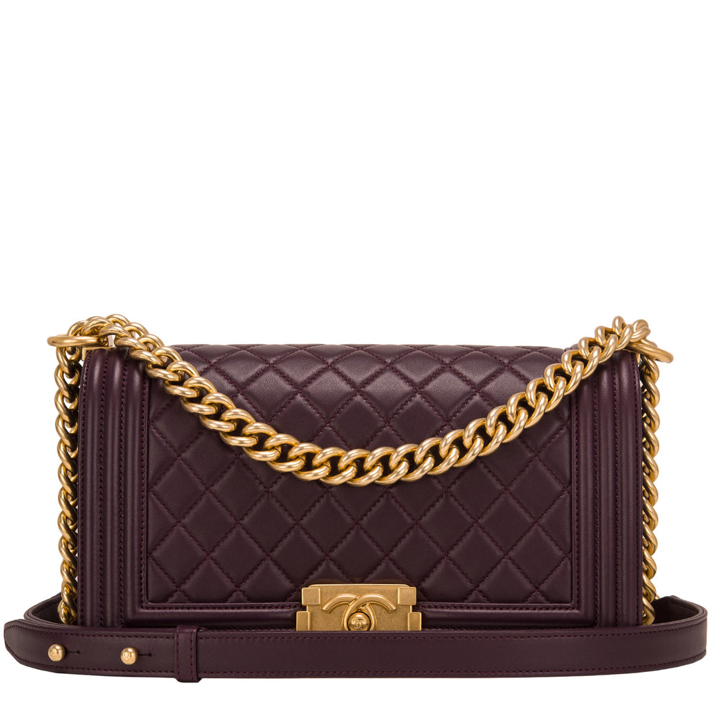 Chanel Dark Purple Quilted Lambskin Medium Boy Bag