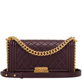 Chanel Dark Purple Quilted Lambskin Medium Boy Bag