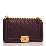 Chanel Dark Purple Quilted Lambskin Medium Boy Bag