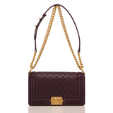 Chanel Dark Purple Quilted Lambskin Medium Boy Bag