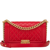 Chanel Red Quilted Lambskin Medium Boy Bag