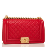 Chanel Red Quilted Lambskin Medium Boy Bag