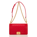 Chanel Red Quilted Lambskin Medium Boy Bag