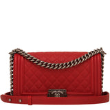 Chanel Red Quilted Caviar Medium Boy Bag