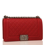 Chanel Red Quilted Caviar Medium Boy Bag
