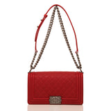 Chanel Red Quilted Caviar Medium Boy Bag