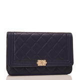 Chanel Navy Quilted Lambskin Boy Wallet On Chain (WOC)
