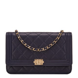 Chanel Navy Quilted Lambskin Boy Wallet On Chain (WOC)