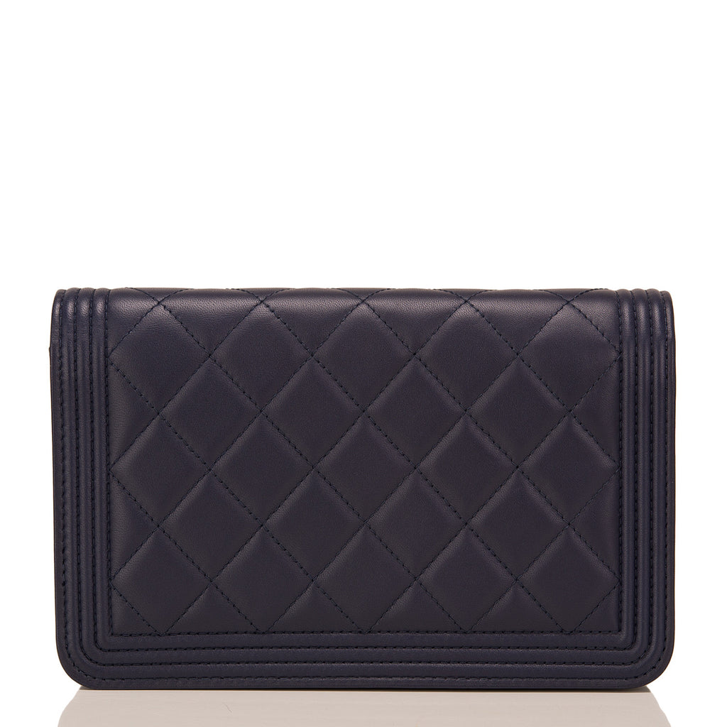 Chanel Navy Quilted Lambskin Boy Wallet On Chain (WOC)