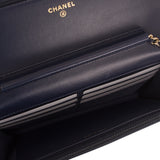Chanel Navy Quilted Lambskin Boy Wallet On Chain (WOC)