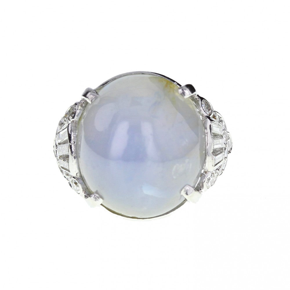 Art Deco Unheated Star Sapphire and Diamond Ring