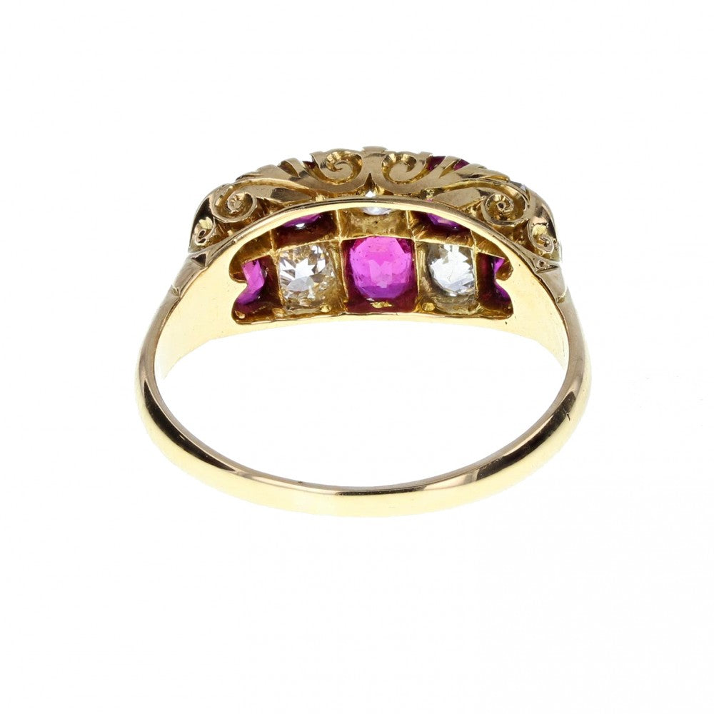 Antique Chequerboard Style Ruby and Diamond Cluster Ring
