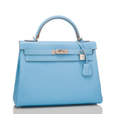 Hermes Bi-color Celeste and Mykonos Epsom Retourne Candy Kelly 32cm