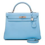 Hermes Bi-color Celeste and Mykonos Epsom Retourne Candy Kelly 32cm